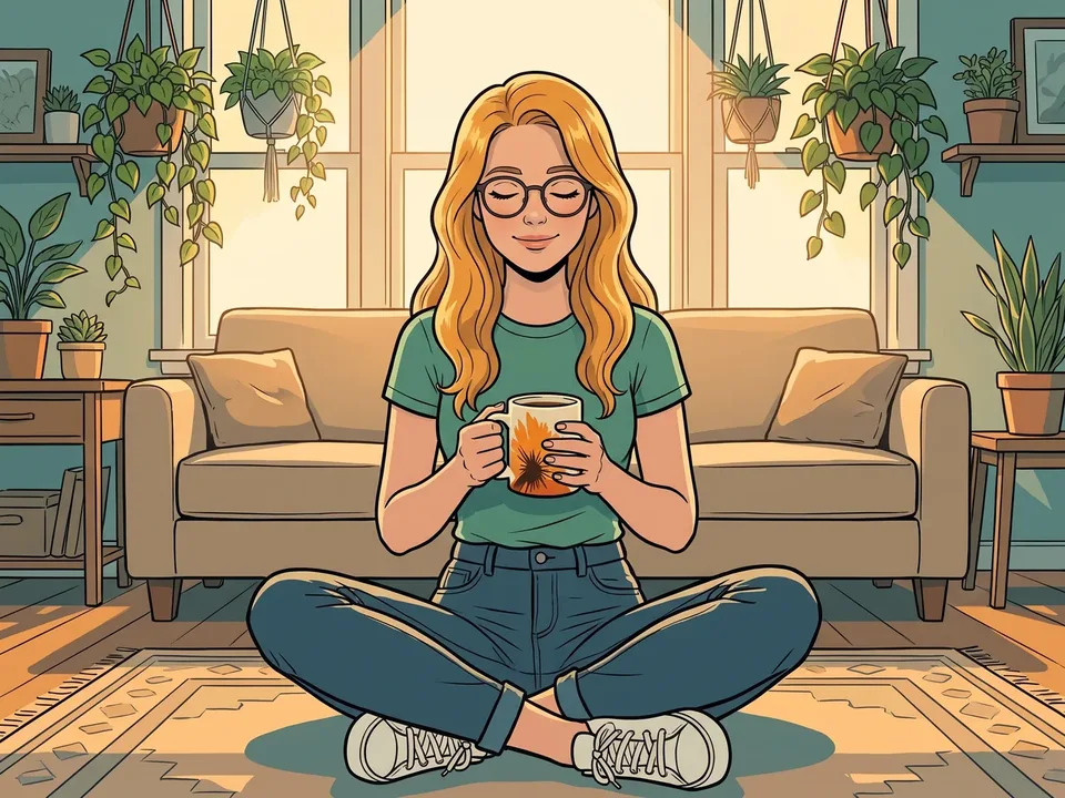 Woman sipping an iced RYZE Mushroom Coffee in the morning sun