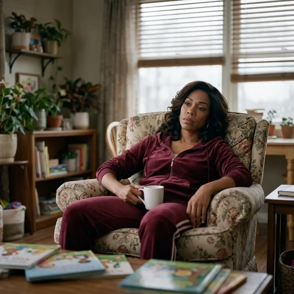 Woman sitting at her kitchen table at the end of a long day