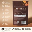 RYZE Mushroom Coffee back label: supplement facts, ingredients, ~50mg caffeine, paleo friendly, 100% vegan, gluten free, no added sugar, dairy free, soy free