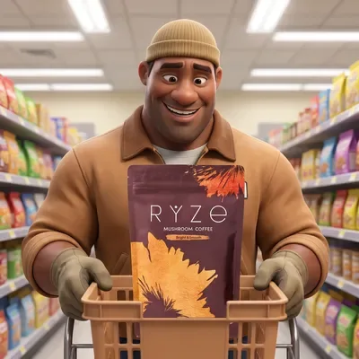 An iced RYZE in a glass jar held up in the car