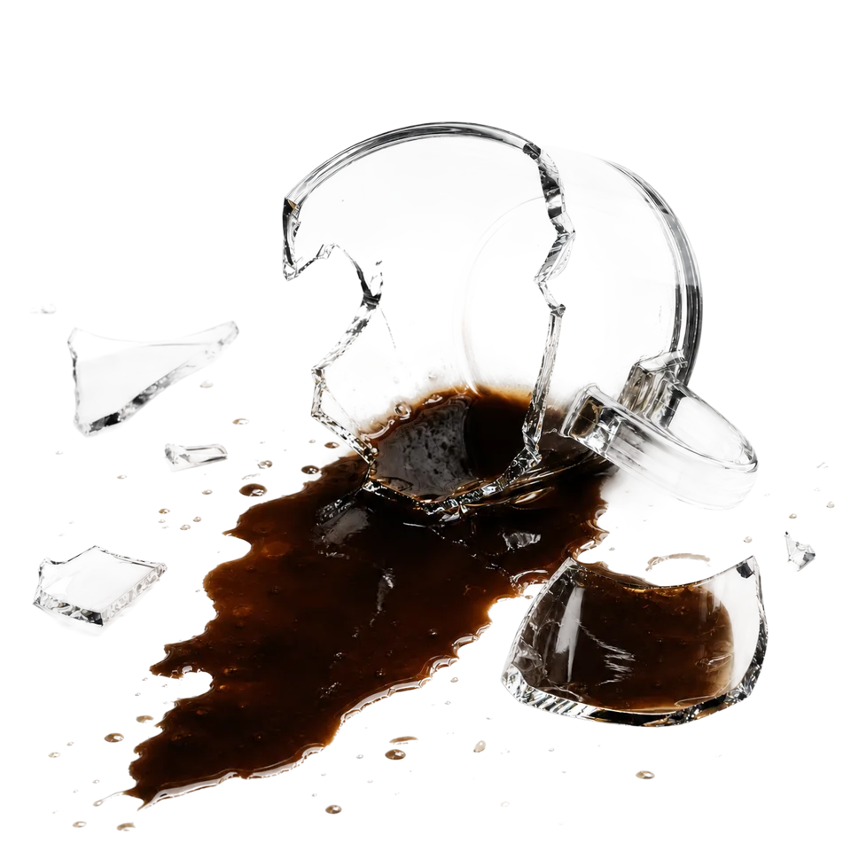 A spilled cup of regular coffee