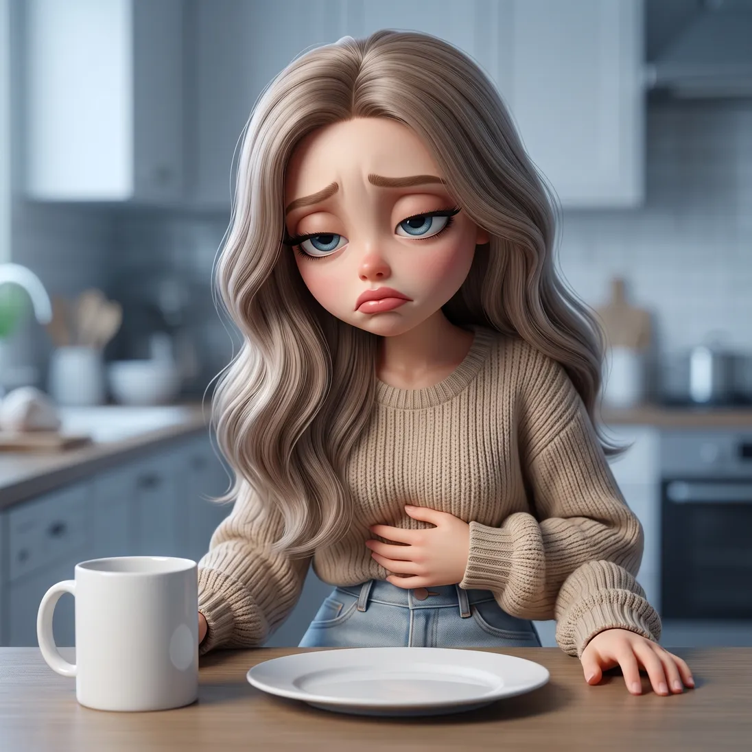 Woman sitting at her kitchen table at the end of a long day