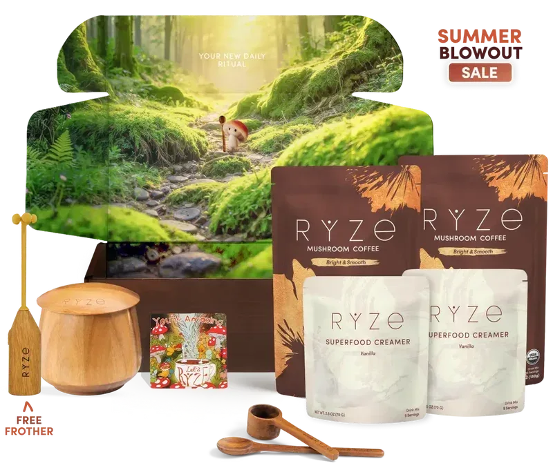 RYZE mushroom coffee bundle with free gifts