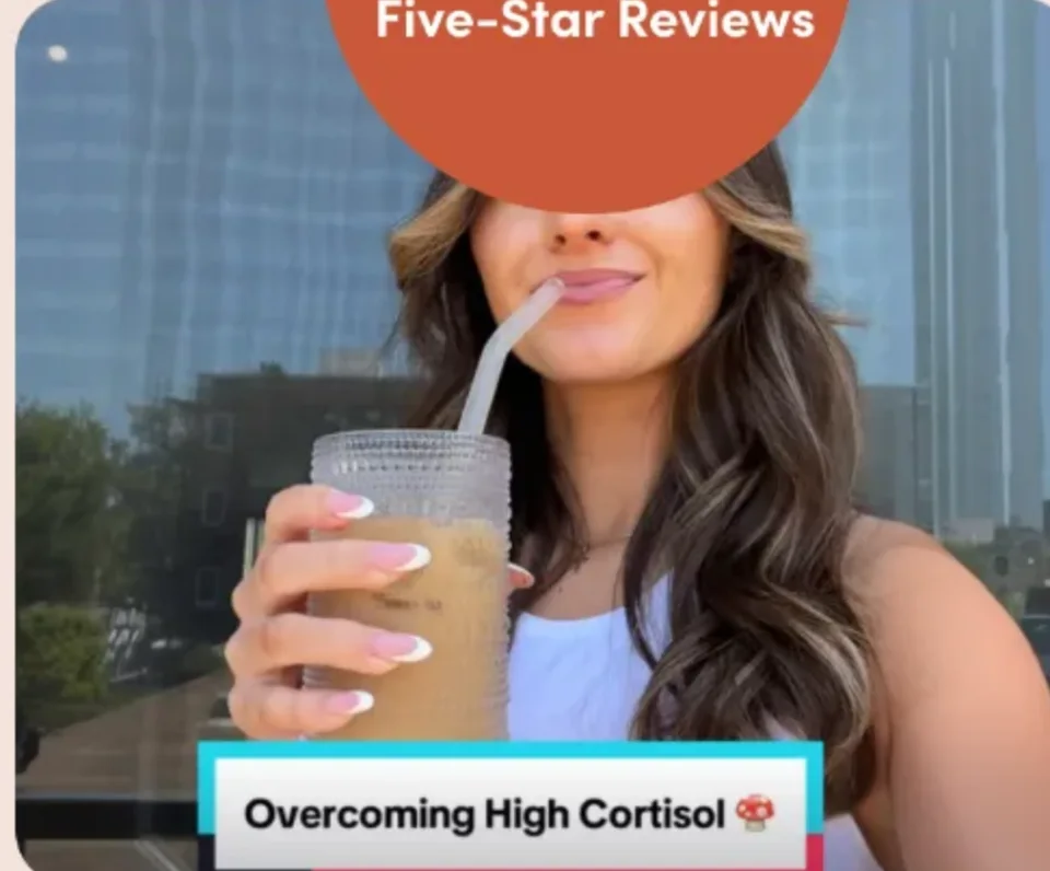 Creator video: “Overcoming High Cortisol”, drinking an iced RYZE
